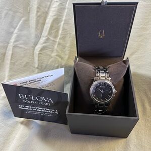 Bulova Classic Black Dial Stainless Steel Men’s Dress Watch 96A294 38mm NIB Box